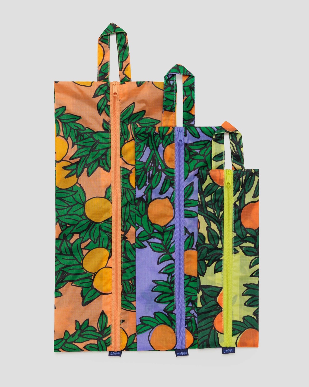 3D oranges and leaves zip packing bags flat