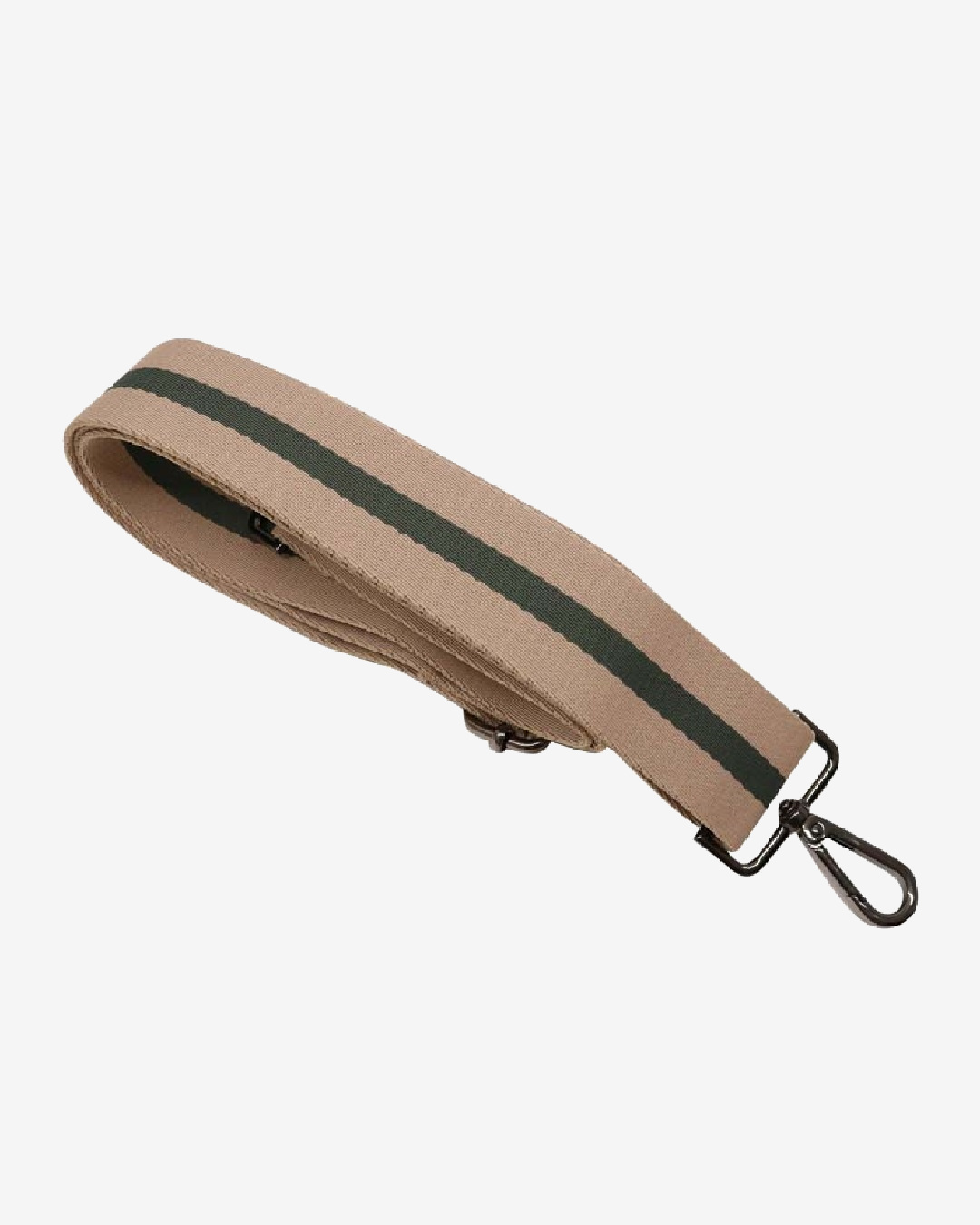 Taupe and green stripe fabric strap with two hooks