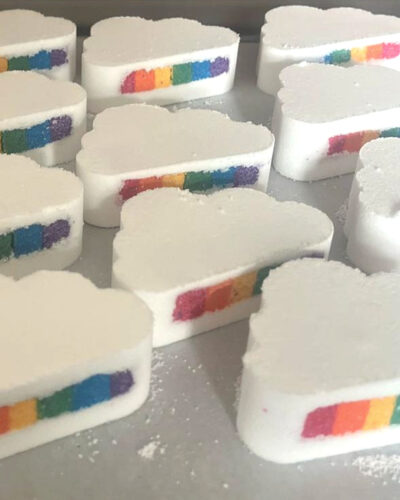 Cloud with rainbow colours bath bomb