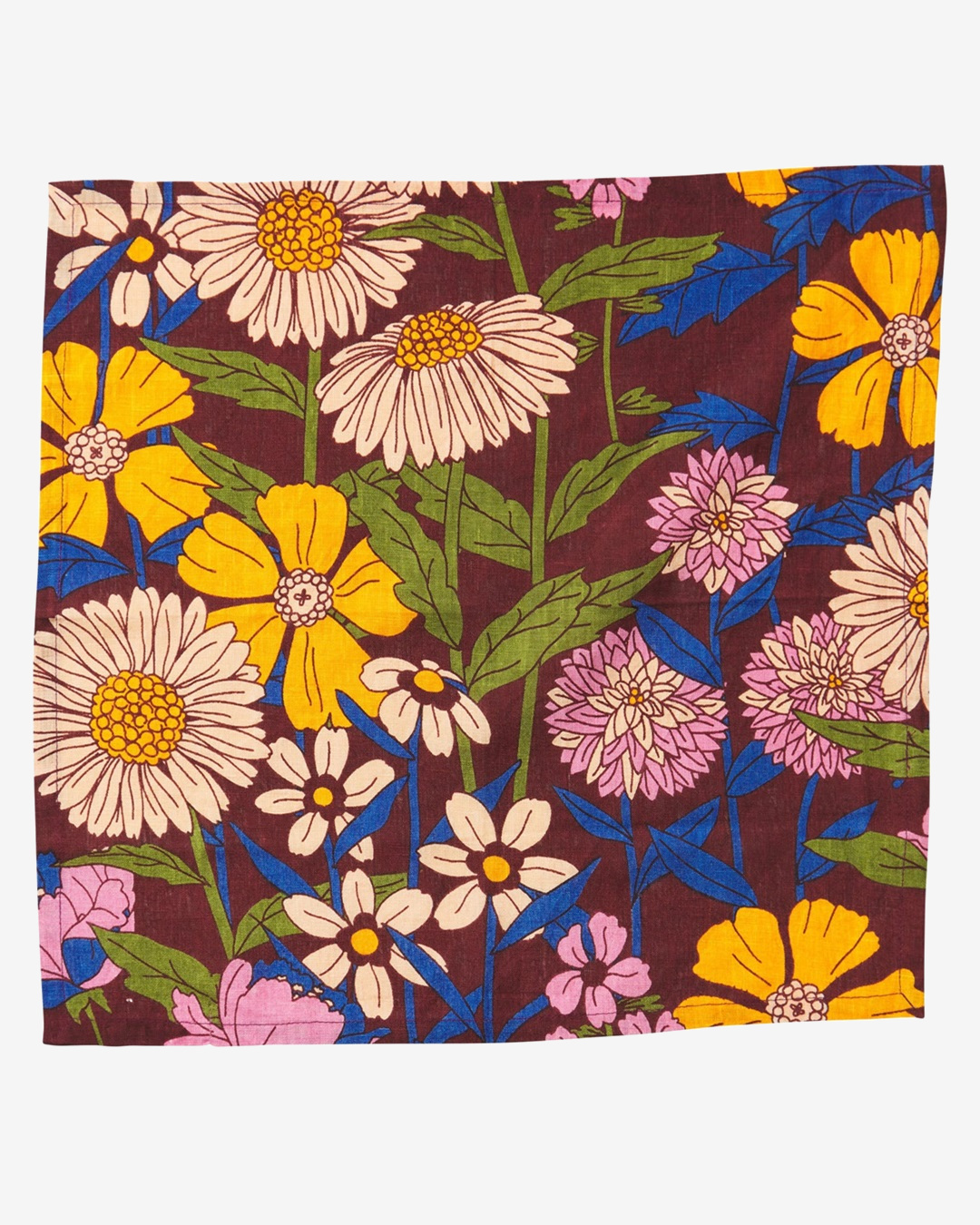 Floral square brown, yellow, blue and white napkin