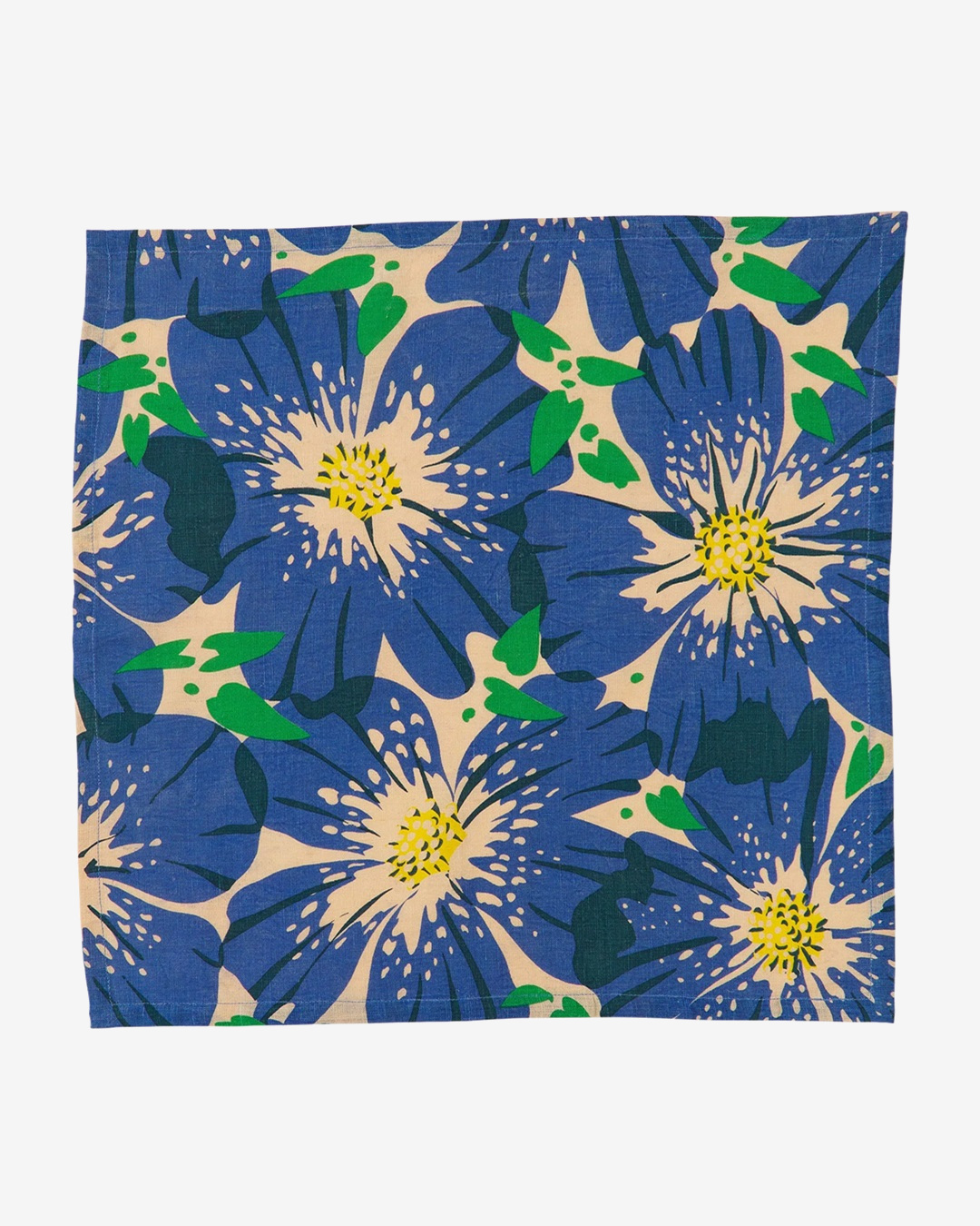 Blue white and yellow floral square napkin