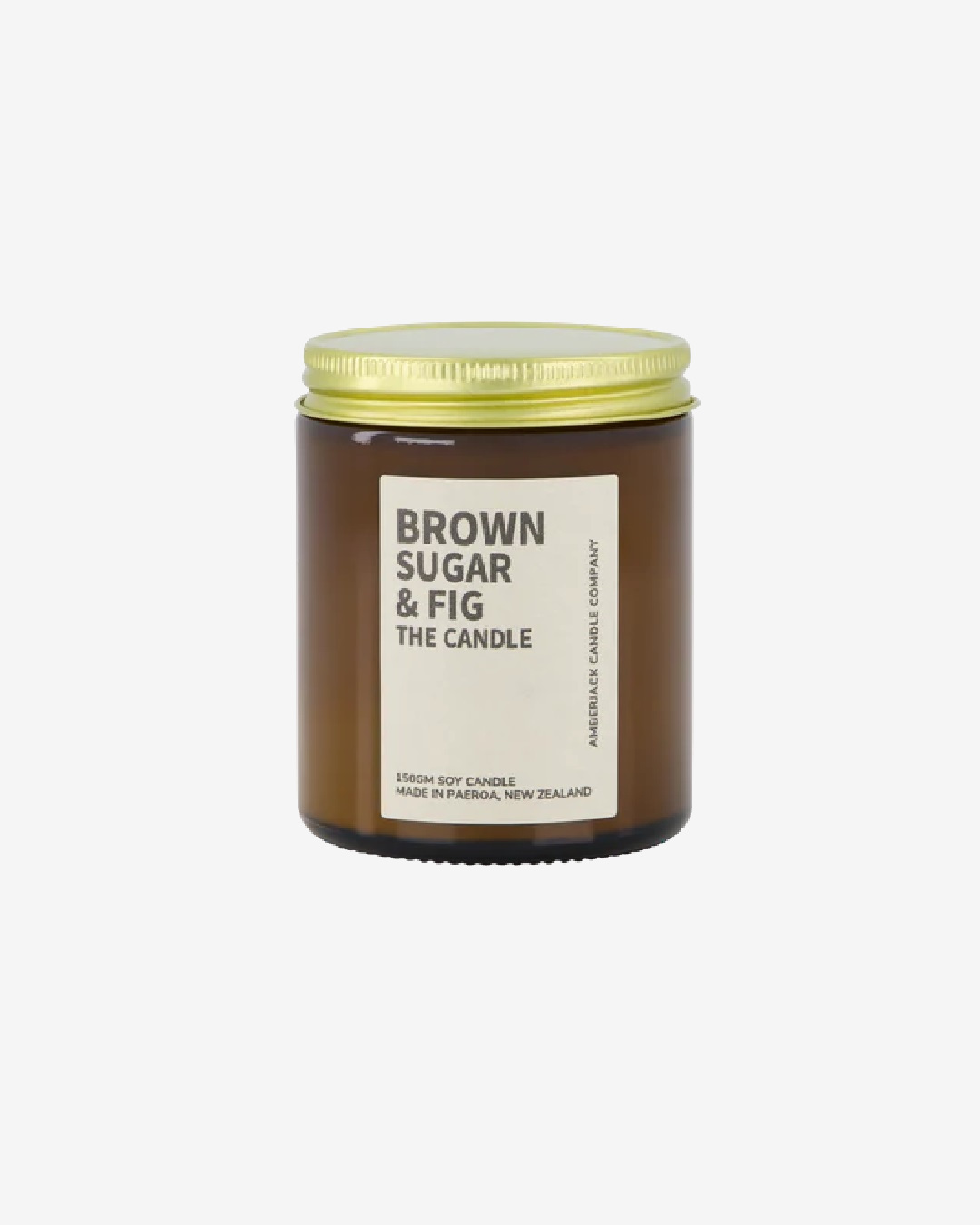 Brown sugar and fig candle in amber jar with gold lid