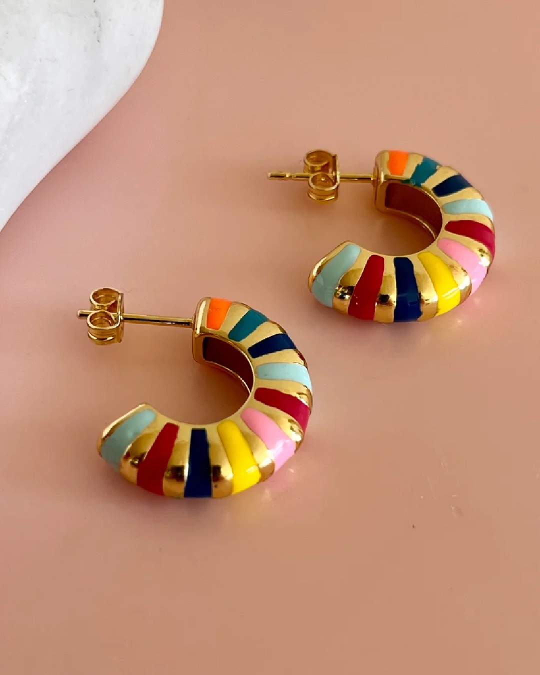 Colourful striped half hoop earrings