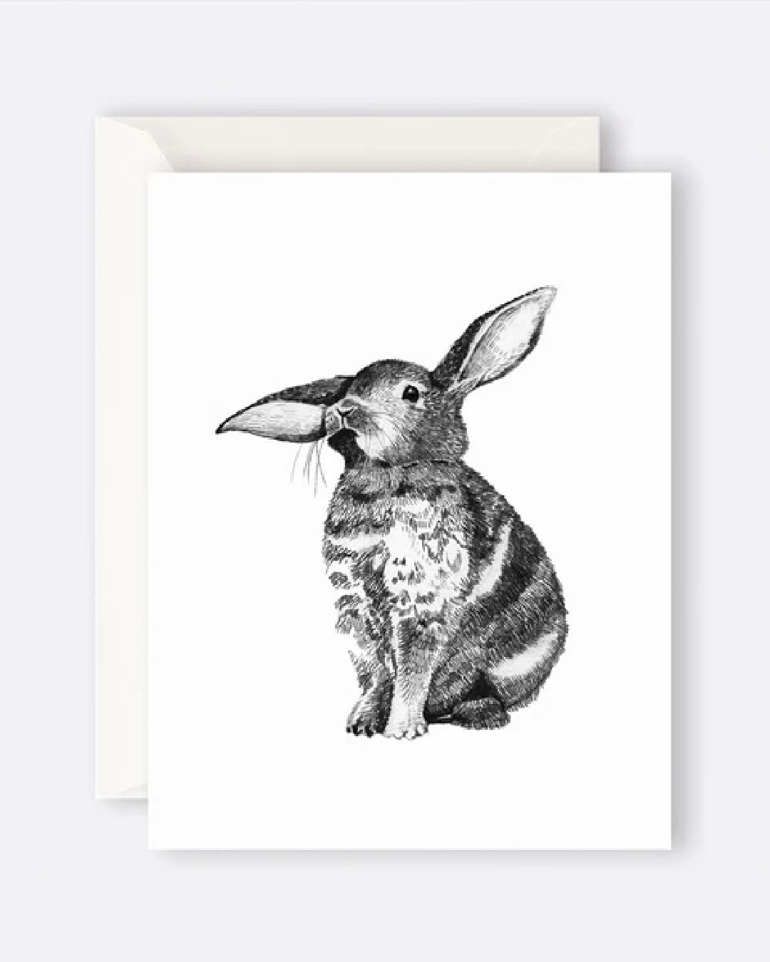 White card with black bunny drawing