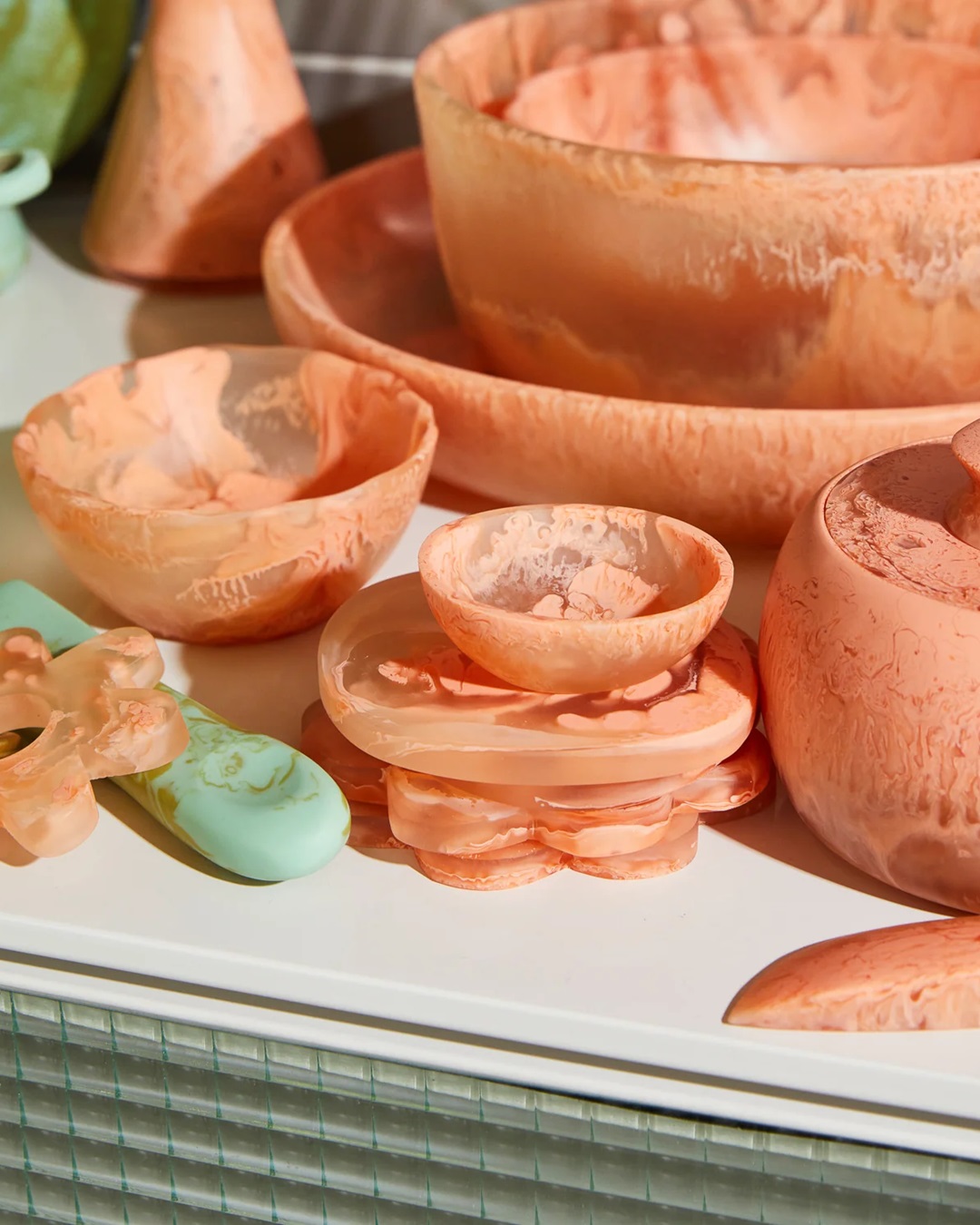 Orange kitchenware on table