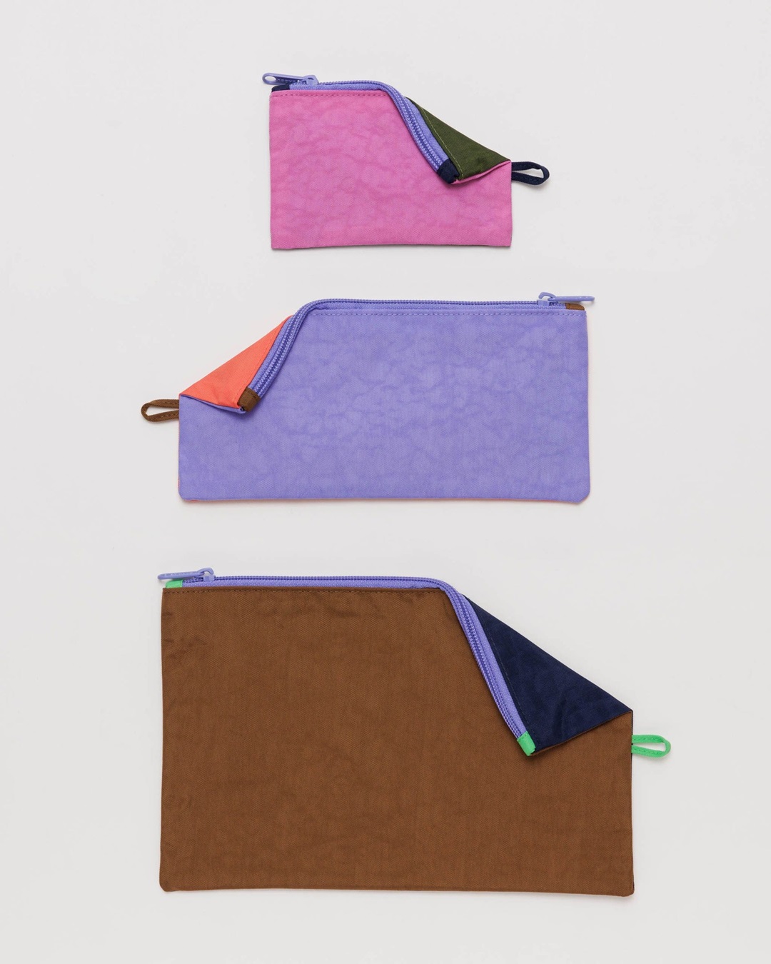 Pink orange and brown flat pouches