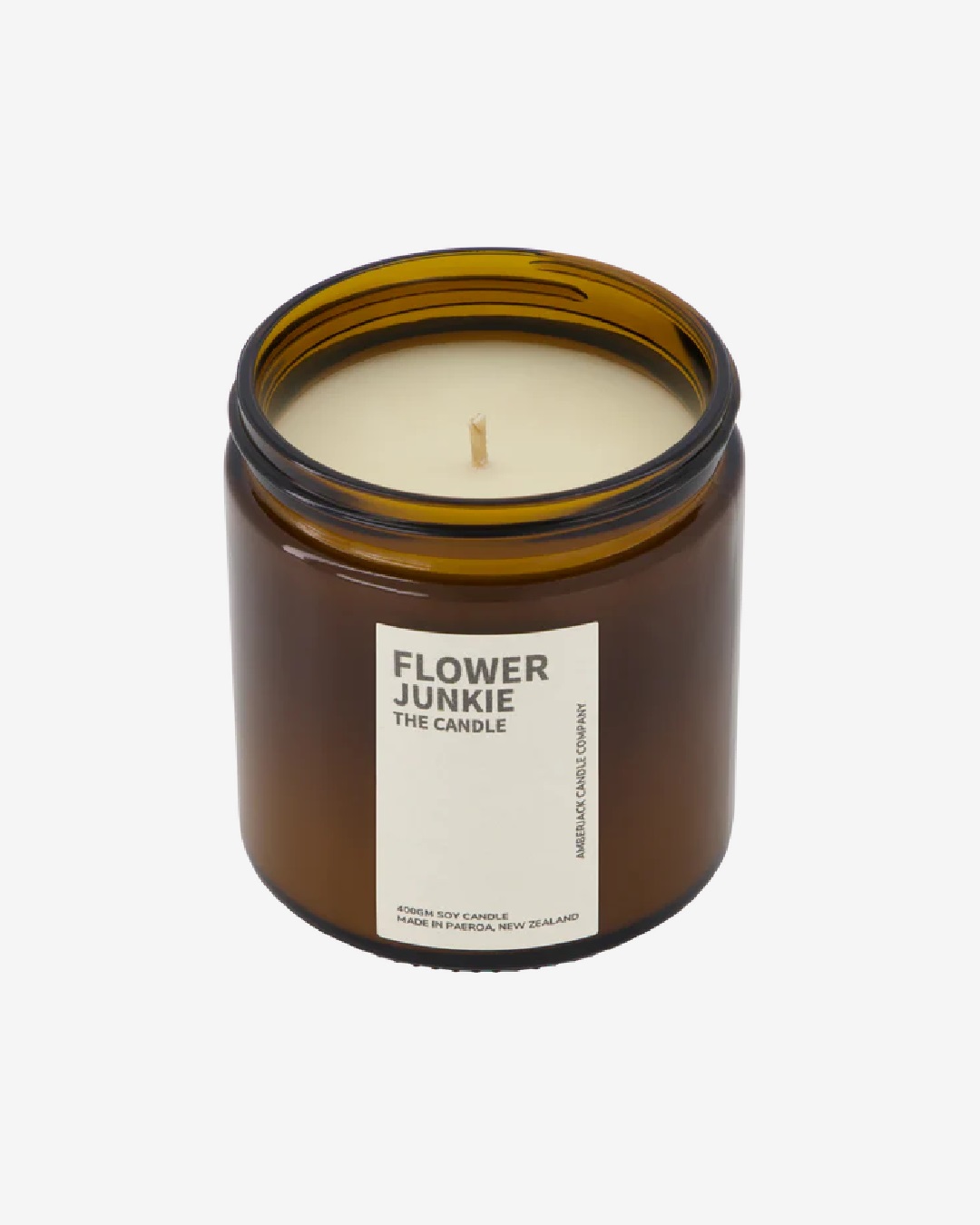 Flower junkie candle in amber jar