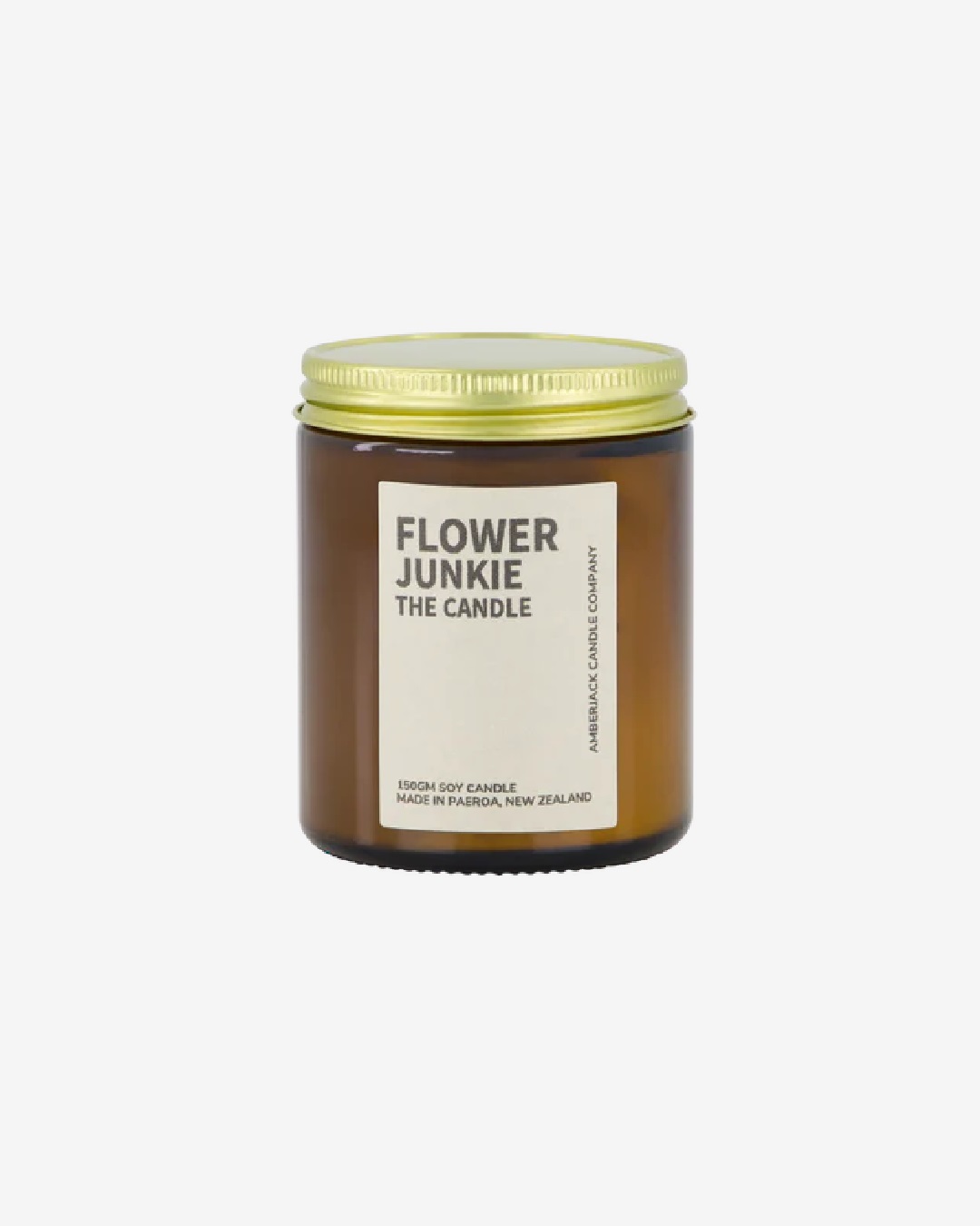 Flower junkie candle in amber jar with gold lid