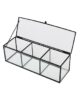 Glass and metal 3 compartment hinge box open