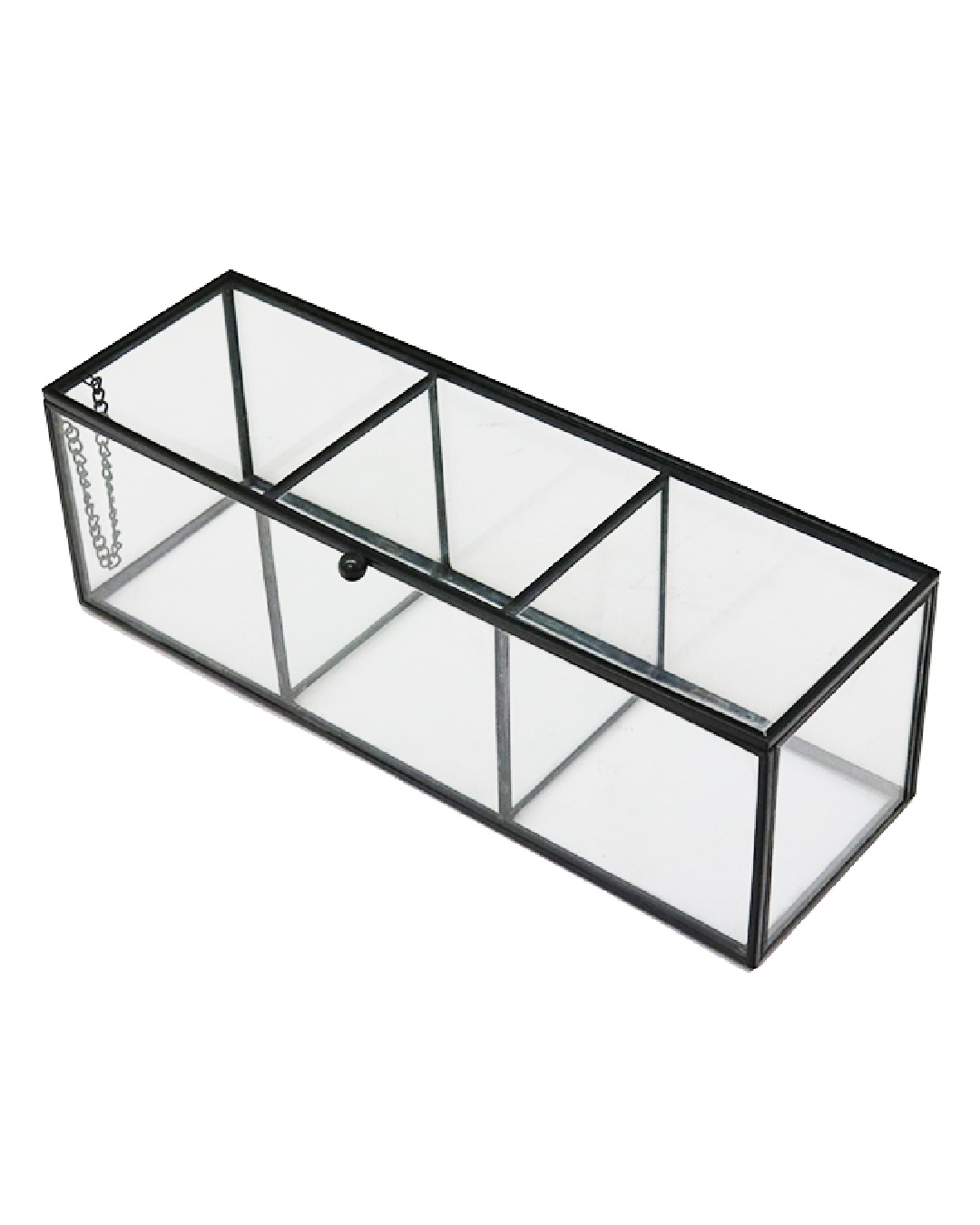 Glass and metal 3 compartment hinge box