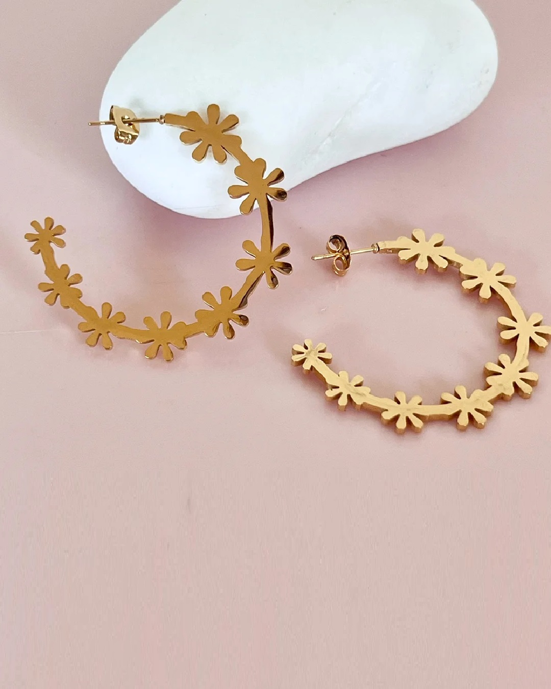 Gold daisy chain half hoop earrings