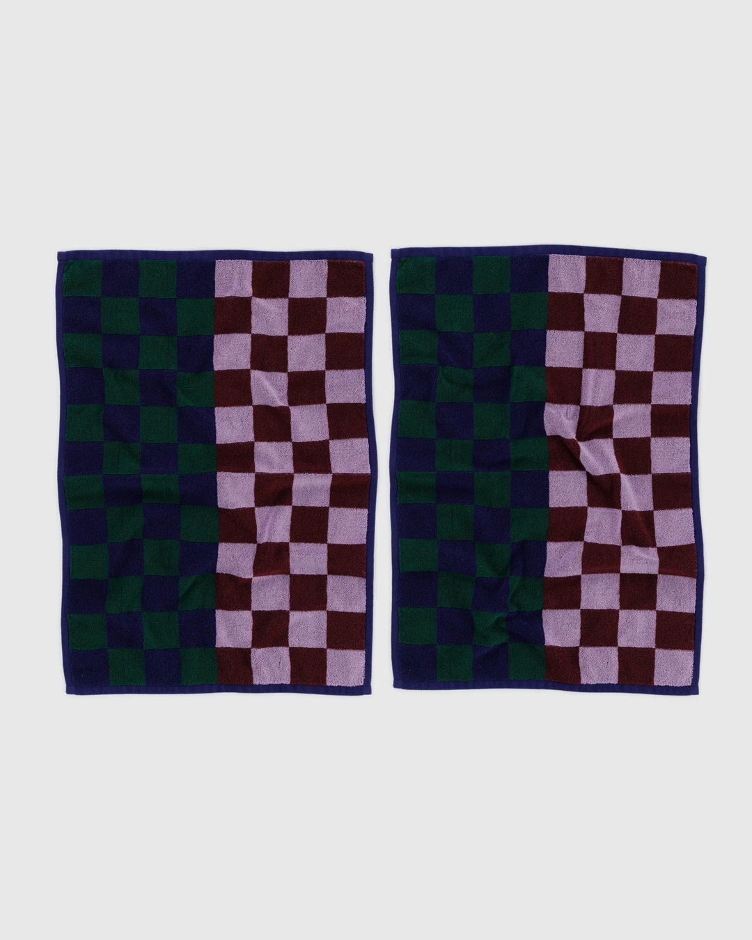 Blue green and purple check hand towels