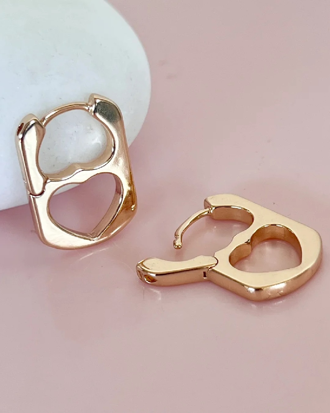 Gold heart lock earrings