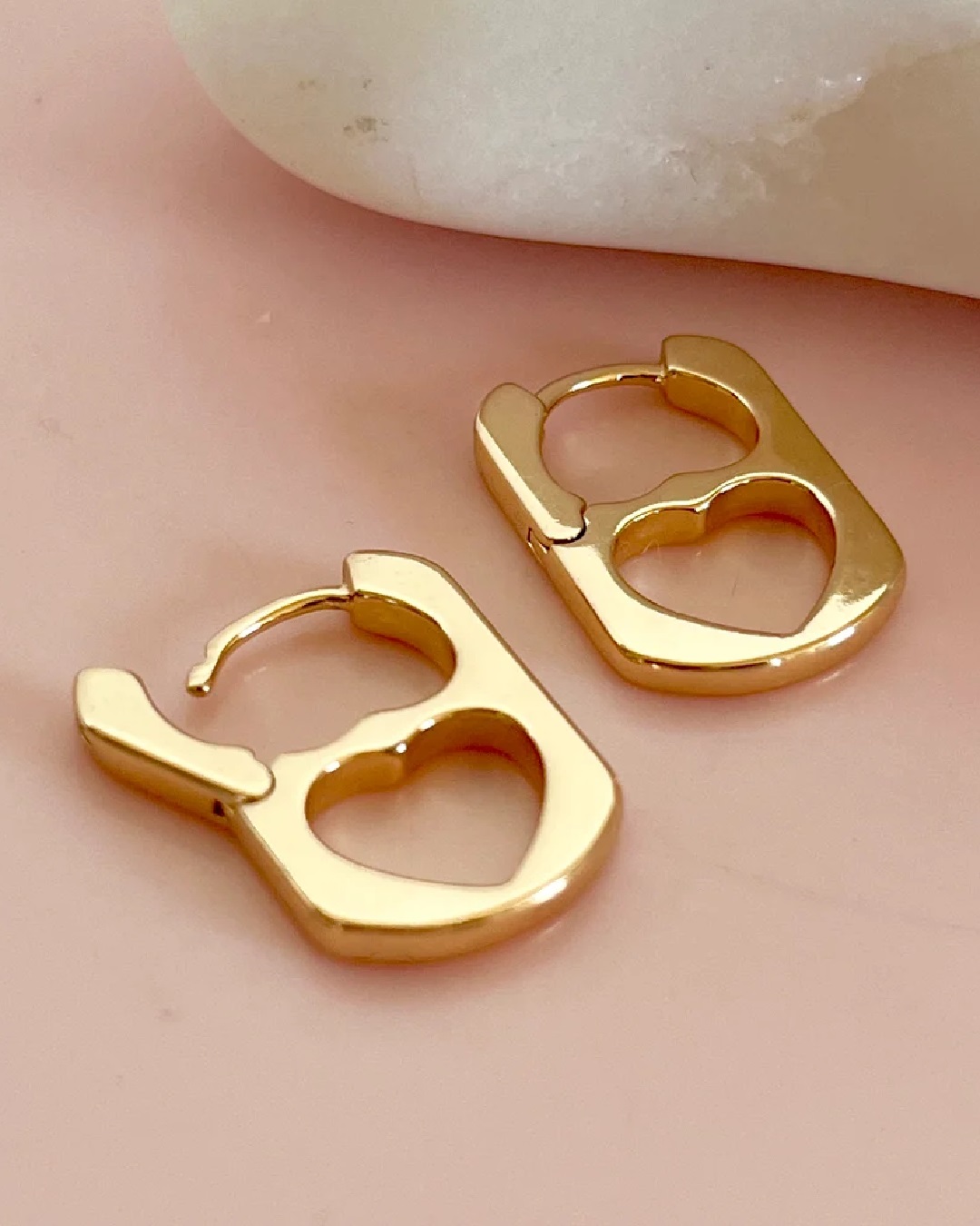 Gold heart lock earrings