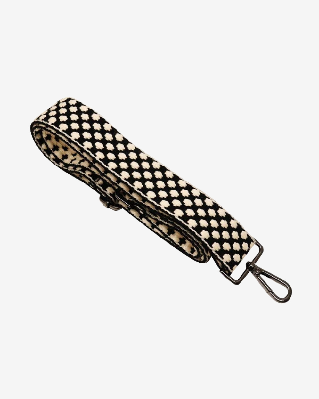 Black and white honeycomb stripe fabric strap with two hooks