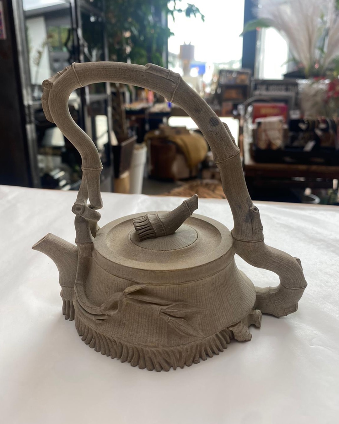 Japanese clay teapot on bench