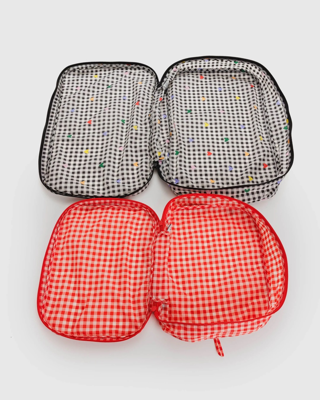 Black and red gingham packing cubes