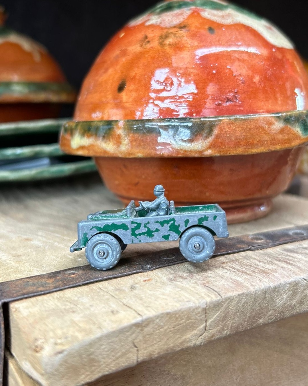 Miniature green metal jeep collectable