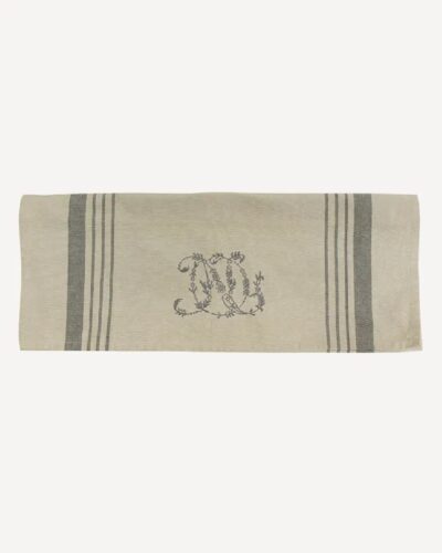 Monogram tea towel natural with grey stripe