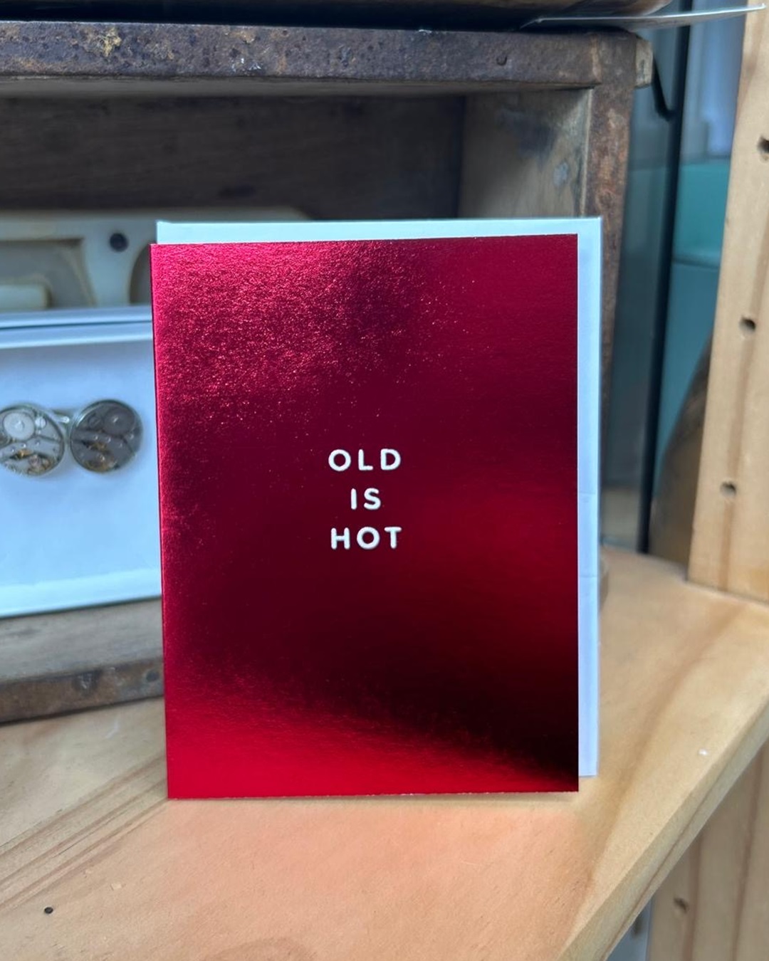 Old is hot metallic red card