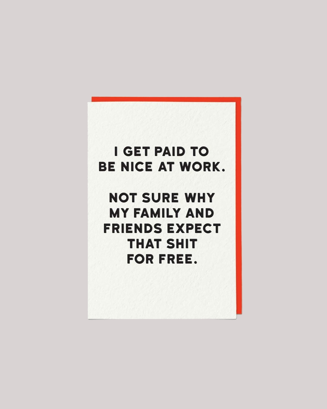 Paid at work humour card with orange envelope