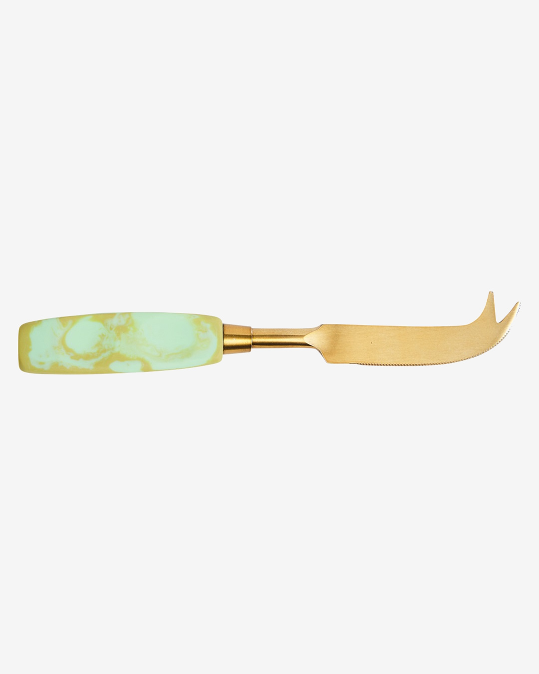 Green artichoke and brass cheese knife