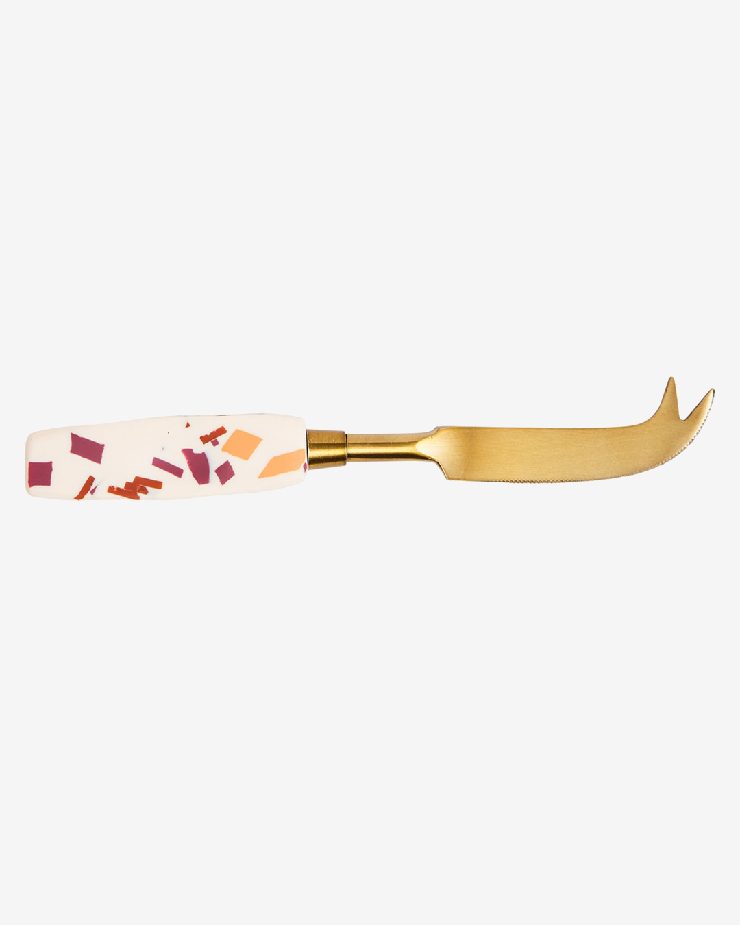 Red and orange terrazzo and brass cheese knife