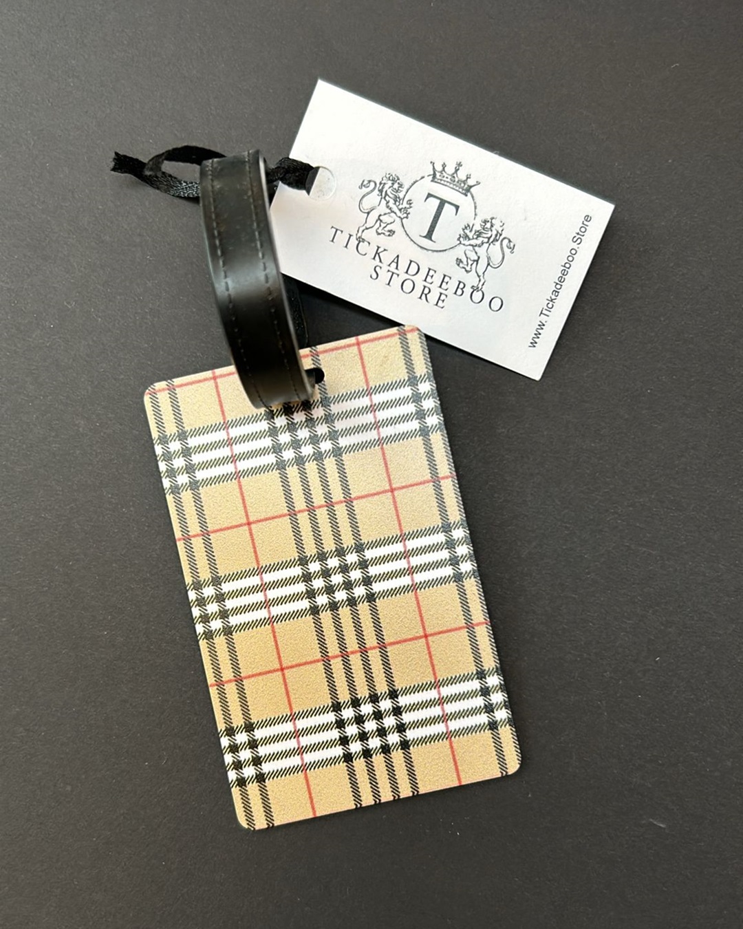 Sand tartan luggage tag