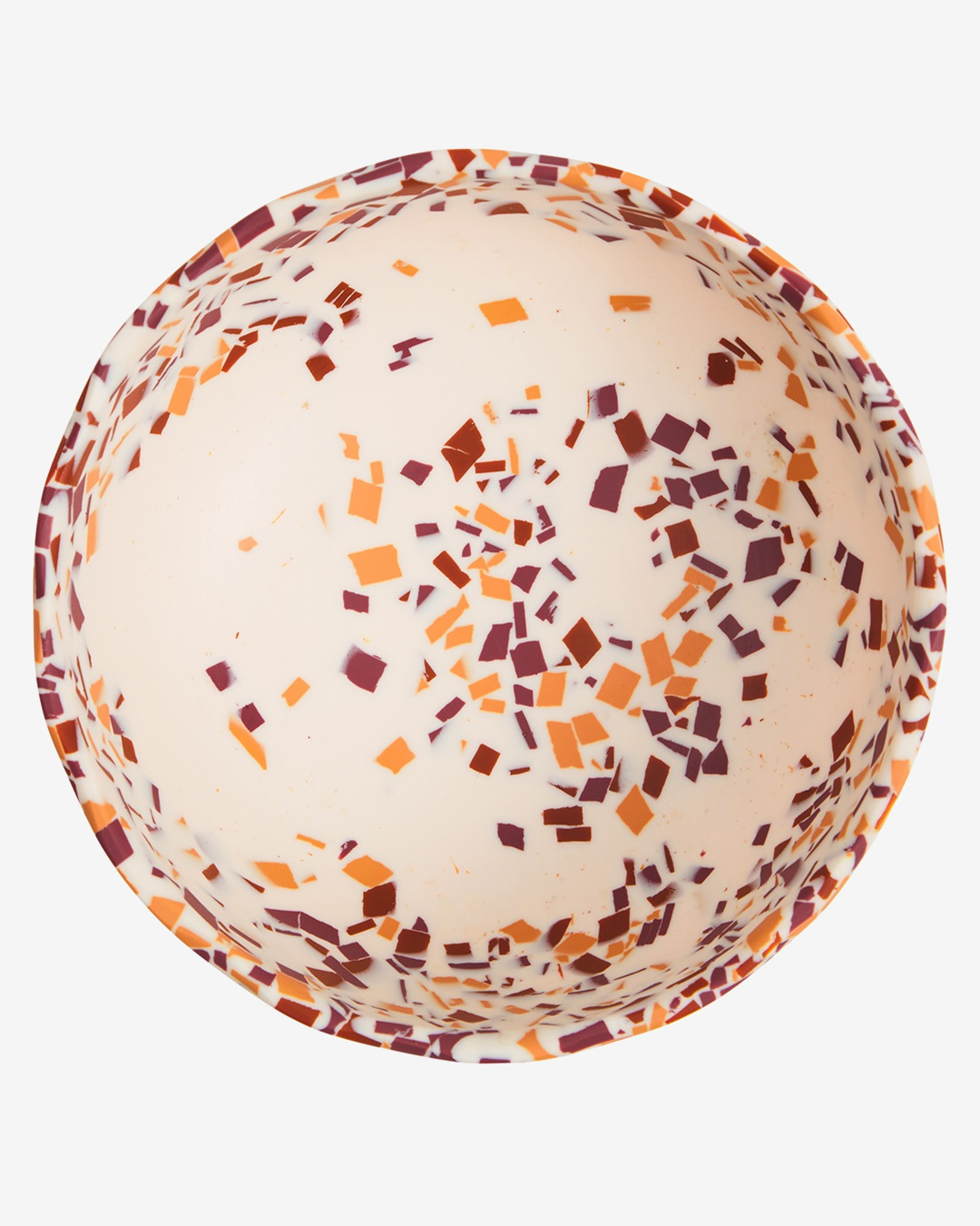 Red and orange round terrazzo bowl birds eye view