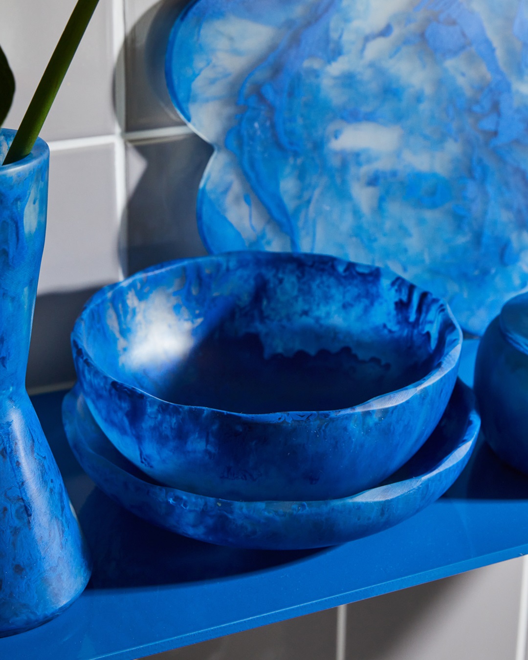 Blue bowl on blue table