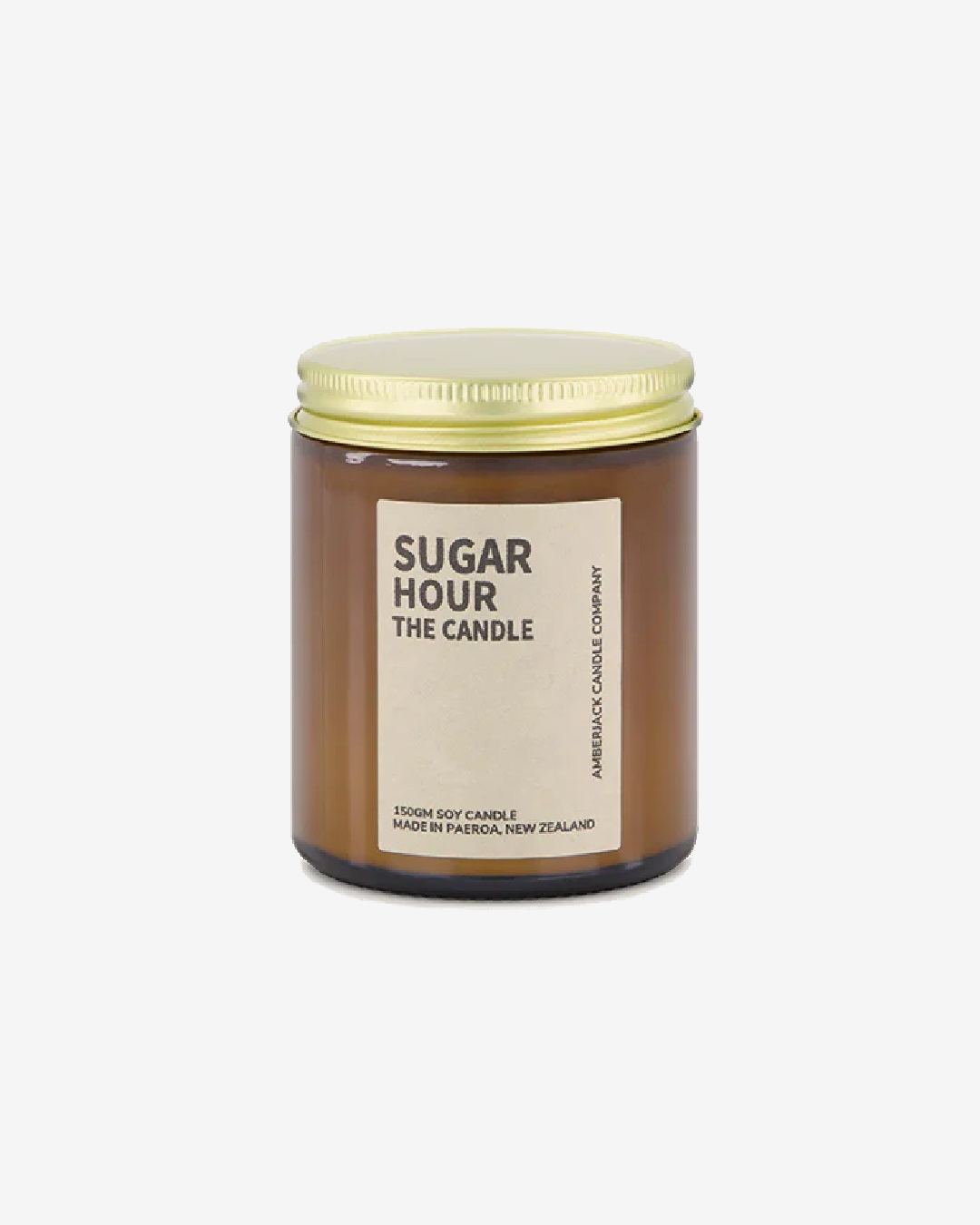 Sugar hour candle in amber jar with gold lid