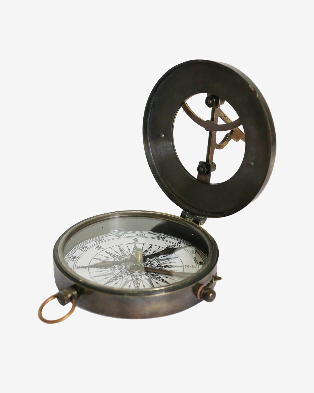 Sundial with compass in two tone antique finish open
