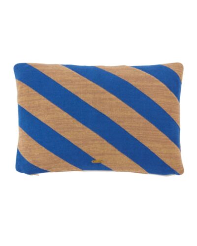 Camel and blue optic stripe cushion