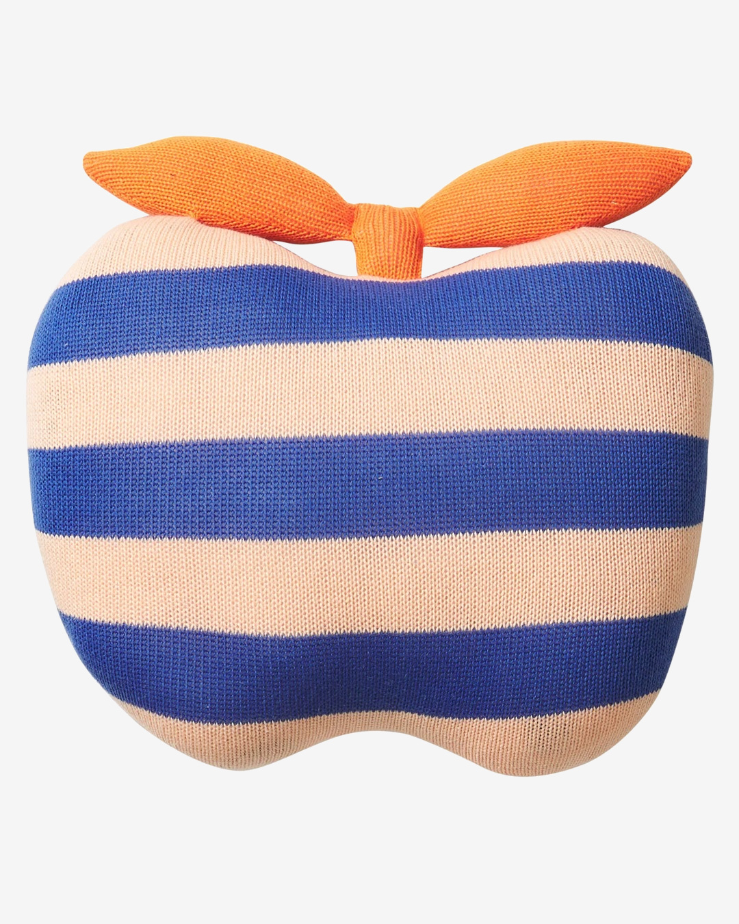 White and blue stripe apple cushion with orange leaves