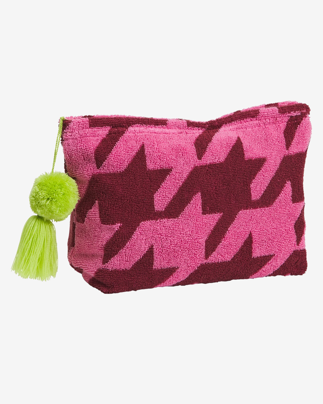 Pink pouch with green pom pom